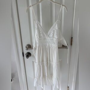 Macy's White Lace Chemise with Ruffled Layers
